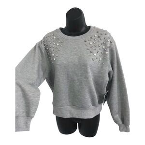 Gray embellished rhinestones studded sweater sweatshirt size XS brand new